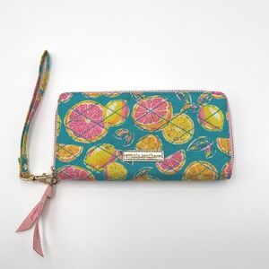 Simply‎ Southern Citrus Print Wallet Wristlet Quilted Zip Around Teal Pink Purse